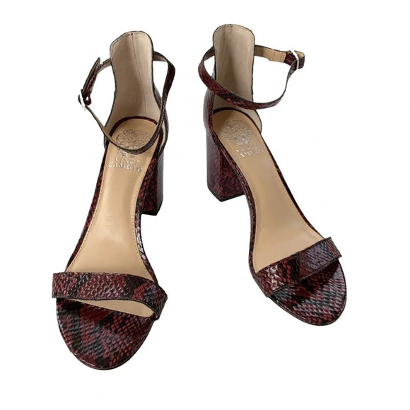 Vince Camuto Beah Snakeskin Burgundy Low Heel Sandals 10 NWT - Picture 1 of 10